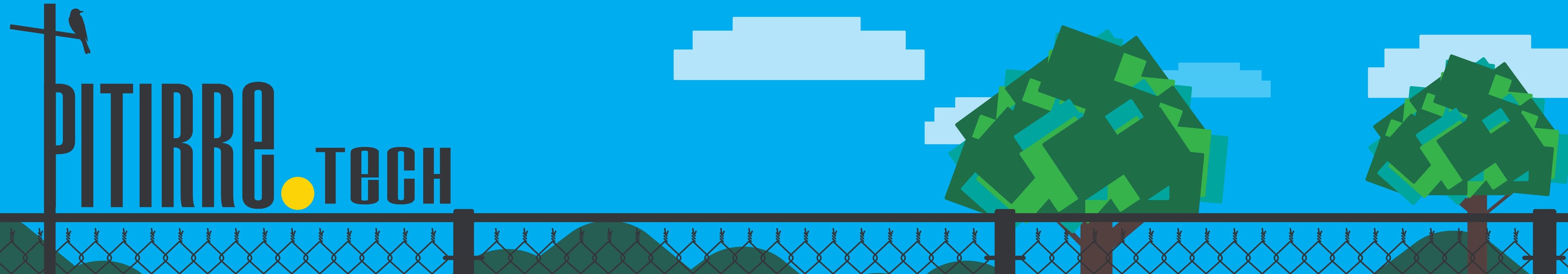 Pitirre Tech \u2014 illustrated utility pole with a pitirre bird, over a fence looking out at a tropical sky